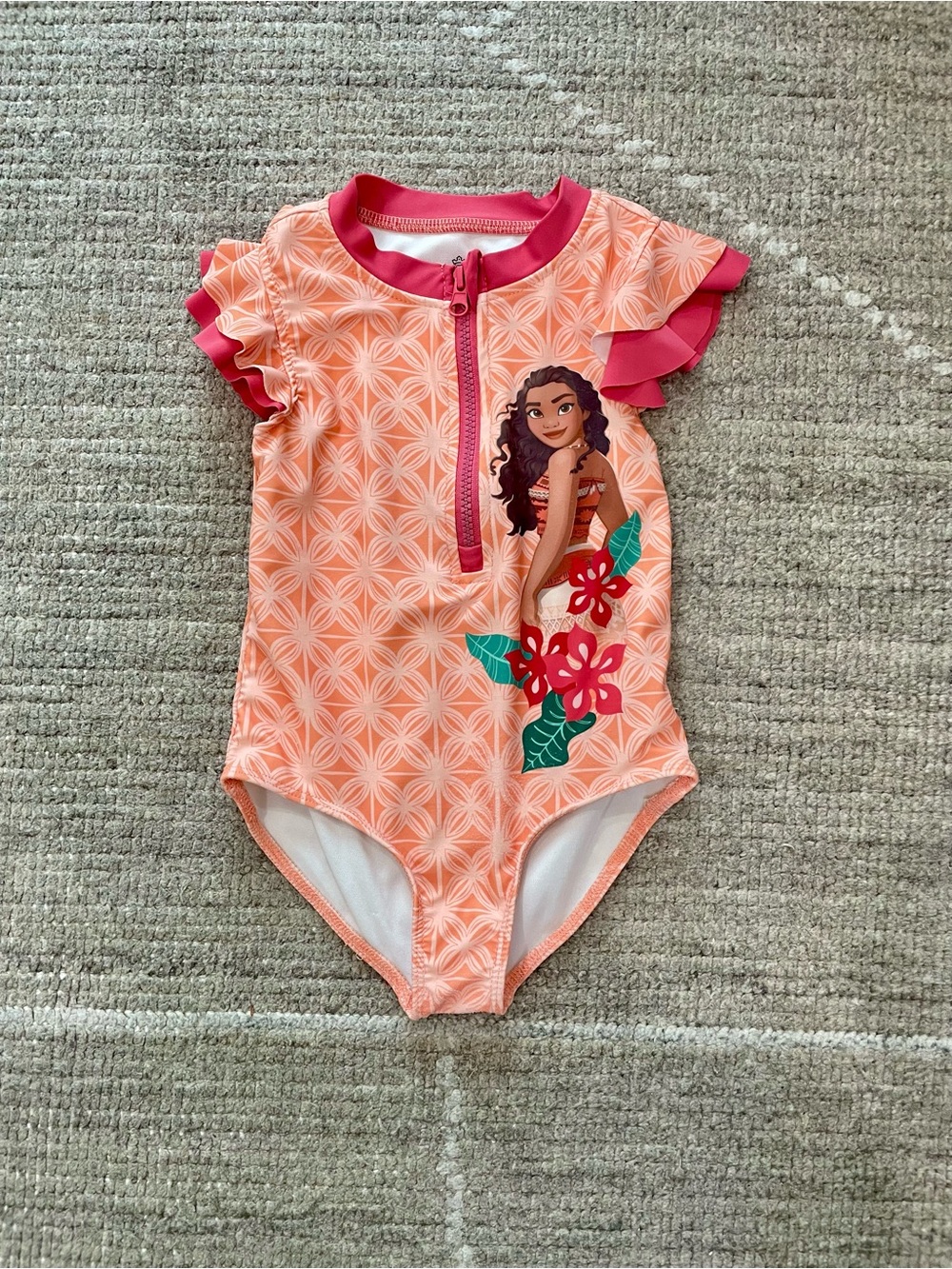 Disney Princess Pink & Peach Moana Zip-Front Swim Top